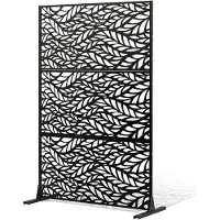 Vevor Metallskärm, 113 cm B x 183 cm H, Utomhusskärmar och paneler, Fristående utomhusavdelare med stativ, Dekorativt trädgårdsstaket i stål med 3 paneler för balkong, uteplats, inomhusrum, svart