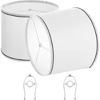 Vevor Lampskärmar Set med 2, 28 cm topp x 33 cm botten x 25 cm hög (Spider Fitter), Mellanstor lampskärm med harpa, Ersättningslampskärm för bords- och golvlampor, hänglampor, Vit med svart kant