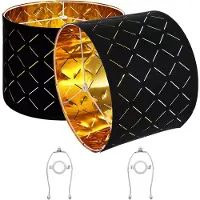 Vevor Trumlampskärmar 2-set, 33 cm topp x 33 cm botten x 25 cm hög, mellanstor trumlampskärm med harpa, reservlampskärm för bordslampor, golvlampor och pendellampor, svart diamantformad ihålig design