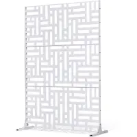 Vevor Metallskärm, 113 cm B x 183 cm H Utomhusskärmar med 3 paneler, Fristående utomhusavdelare med stativ, Dekorativt trädgårdsstaket i stål för balkong, uteplats, inomhusrum, bubbelpool, vit