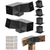 Vevor Pergola-kit, 4x4 tums 3-vägs sneda fästen för 92 x 92 mm träbjälkar i verklig storlek, 2-pack pergolafästen med 2 stolpbaser och 2 väggmonterade baser, för utomhuspergolor, paviljonger, skjul