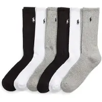 Ralph Lauren för män. 449950140001 Set med 6 par halvrunda strumpor svart, vit, grå (OSFA), Hemkläder, Bomull
