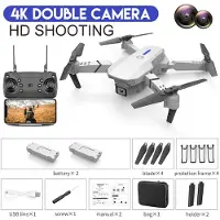 Prisma 2023 Ny E88 RC Mini Drone 4K vidvinkel enkel/dubbel kamera Optisk flödespositionering WiFi FPV Helikopter Fällbar Selfie Quadcopter Leksakspresent dual camera 2 battery grå