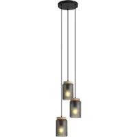 QAZQA Modern pendellampa svart med trä och mattgrått glas 3-ljus - Umbra