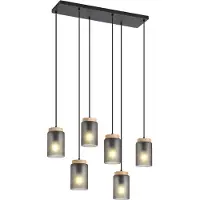 QAZQA Modern pendellampa svart med trä och mattgrått glas 6-ljus - Umbra