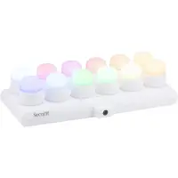 Security Plus set 12 st AYLA glasljushållare, 12 st LED värmeljus och laddstation, vit +12 färger