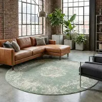 FRAAI Rund vintage matta | Wonder grön hos Volero | Ø 150 cm | Polyamid | Medaljong | Rund | Låg lugg