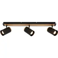 Briloner Takspotlight Duta, längd 70 cm, svart/träfärgad, 3 lampor. dimbar, Svart, Vardagsrum / matsal, Metall, Halogen spots