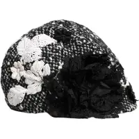 Dolce&Gabbana Svart Ull Vit Blomdekorerad Cloche Hatt