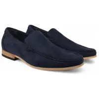 Infinity Leather Marinblå mockaloafers för män, lätta slip-on-skor