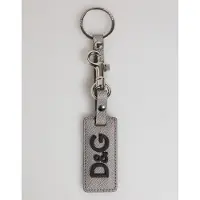 Dolce&Gabbana Grå läderlogotyp metallring nyckelring hållare för män