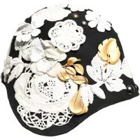 Dolce&Gabbana Svart ull vit blommig gyllene löv clochehatt