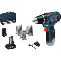 Bosch Professional GSR 12V-15 0615990G6L Borrskruvdragare batteri 12 V 2 Ah, 4 Ah Li-Ion inkl. 2x batterier, inkl. laddare, inkl. Tillbehör, inkl. väska