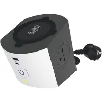 Legrand 049412 Grenuttag med flera uttag 2x2P+T med trådlös laddare - 10A/2m - Vit / Svart