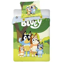 Licens Bluey sängkläder - 100% bomull - Juniorbäddset 100x140 cm - Bluey och hela familjen