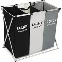 Mtp Products Vikbar tvättkorg med 3 celler - 38x66x58cm - svart/vit/grå
