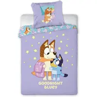 Licens Bluey sängkläder - 100% bomull - Barnsängkläder 140x200 cm - Godnatt Bluey - Lila