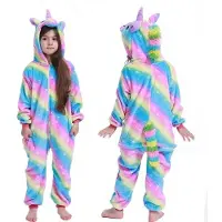 Haicospl Vinterflanell Mjuk Varm Enhörning Kigurumi Pyjamas Huva Djur Tecknad Pojkar Pyjamas Enhörningspyjamas för flickor Barn Sovkläder 7T
