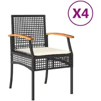 vidaXL Paket med 4 Trädgårdsstolar med Kuddar, Patrullfotöljer, Uteplatsmöbler, Utomhusterrass i Svart Flätad Resin 366251