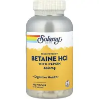Solaray Högpotent Betain Hcl med Pepsin, 650 mg, 250 vegetabiliska kapslar