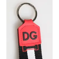 Dolce&Gabbana Röd Vit DG Logotyp Polyester Messing Hållare Nyckelring Nyckelband