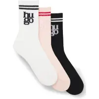HUGO Three-pack of ribbed short socks with stacked logos