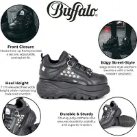 Buffalo Svarta Nitiga Grova Platåskor Dam - 1339-14-PUNK