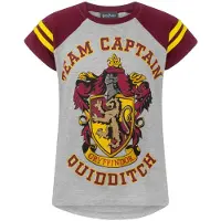 Harry Potter Officiell tjejer Gryffindor Quidditch lagkapten T-Shirt (Grå/Maroon)
