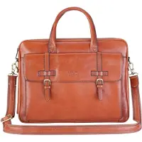 Infinity Leather Äkta Läder Laptop Brun Satchel Messenger Axelremsväska - Belmont