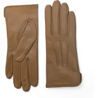 Infinity Leather Damhandskar i brunt italienskt läder med mjukt ullfoder och vintermönster i sömmar