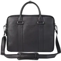 Infinity Leather Svart laptopväska i äkta läder för företag, kontorsarbete och reseväska - Sutton