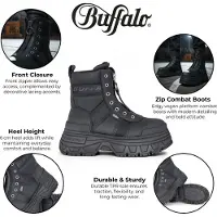 Buffalo Dam Svarta Chunky Platform Framdragkedja Höga Ankelstövlar - Fusion