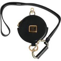 Dolce&Gabbana Svart runt läder DG-logga myntplånbok med snodd