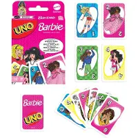 Games UNO Barbie Card Game med Special Hi Barbie! Regel fr barn Vuxna & familjekvllar Spelntter Resecamping & fester.