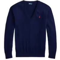 Ralph Lauren för kvinnor. 211972105005 Jersey Parkside marinblå (M), Casual, Bomull, Lång ärm, Marino