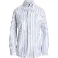 Ralph Lauren för kvinnor. 211941508001 Skjorta oxford Slim elastisk med ränder vit, blå (36), Casual, Bomull, Klassisk, Lång ärm