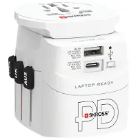 Ginza.se Skross Reseadapter 3-polig jordad med integrerad snabbladdare 45 watt PD USB-laddare (1 x USB C & 1 x USB)
