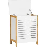 SoBuy FSS66-WN Tvättkorg med lock i vitt och natur