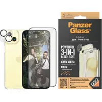 PanzerGlass - 3-i-1-paket - skyddskit skärm/objektiv/baksida för mobiltelefon - glas - ramfärg svart - för Apple iPhone 15 Plus