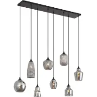 QAZQA Art Deco Pendellampa Svart med Rökglas 8-ljus - Hanne