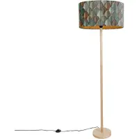 QAZQA Golvlampa i trä med oval sammetsskärm bladmotiv 50 cm - Mels