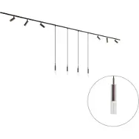 QAZQA Modernt skensystem svart med 6 spotlights och 4 hänglampor mörkbrons 1-fas - Slimline Uzzy Loyce