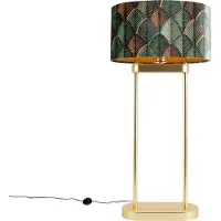 QAZQA Golvlampa i mässing med oval lampskärm med lövmotiv och guldfärgad insida 35 cm - Thijmen