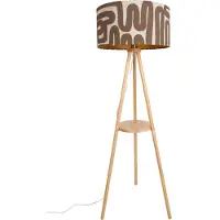 QAZQA Golvlampa med stativ i trä med randig beige och brun skärm 50 cm - Lou