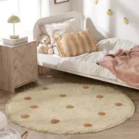 Little Olly Rund matta barnrum | Lou Dots gul hos Volero | Ø 80cm | Bomull | Prickar | Rund | Låg lugg