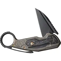 We Knife Yardbird WE22021-2 Blackwashed CPM 20CV, Bronze Titanium, Rose Carbon Fiber Inlay, karambit pocket knife, Maciej Torbé design