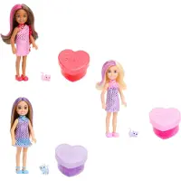 Barbie Party Unboxed Chelsea Docka Set, Glam Party serie med 6 överraskningar inkl. husdjur & färgförändring