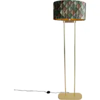 QAZQA Golvlampa i mässing med oval skärm, lövmönster och guldfärgad insida 50 cm - Thijmen
