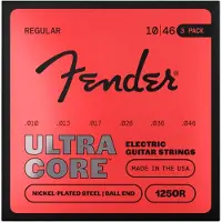 Fender 1250 Ultracore Gitarrsträngar, Nickelpläterad Stål, Ball End, 1250R Mått .010-.046, (6) 3-Pack