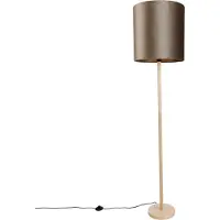 QAZQA Golvlampa i trä med taupefärgad sammetsskärm 40 cm - Mels